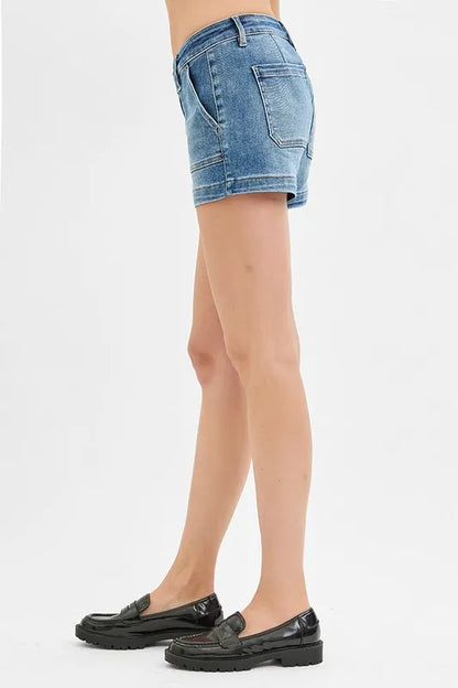 Hazel Blues® |  RISEN Low Rise Patched Pocket Shorts