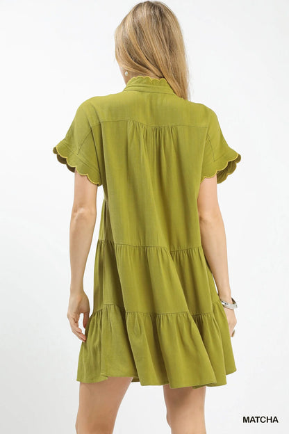 Hazel Blues® |  Umgee Linen Mini Dress with Scallop Trim