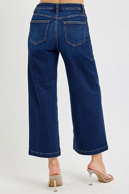 Hazel Blues® |  RISEN High Rise Crop Wide Jeans