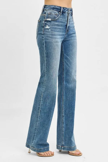 Hazel Blues® | RISEN Distressed Detail Bootcut Jeans
