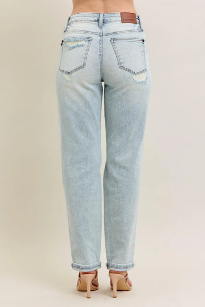 Hazel Blues® | Judy Blue Mr Repair Stitch Detail Destroy Single Cuff Bf Jeans