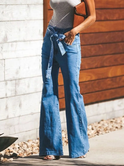 Hazel Blues® |  High-Waisted Tie-Front Flare Jeans