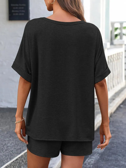 Hazel Blues® |  Round Neck T-Shirt and Drawstring Shorts Set
