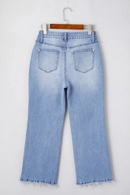 Hazel Blues® |  Mineral Wash Raw Hem High Waist Flared Jeans