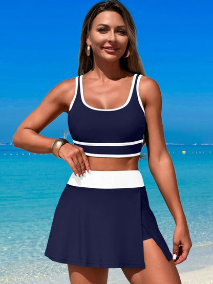 Hazel Blues® |  Scoop Neck Top and Skort Swim Set