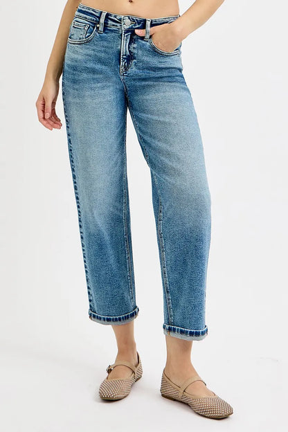 Hazel Blues® | RISEN High Rise Crop Boyfriend Jeans