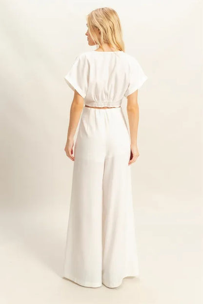 Hazel Blues® |  HYFVE Twisted Front Short Sleeve Top and Wide Leg Pants Set