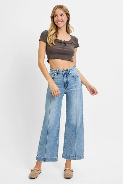 Hazel Blues® | RISEN High Rise Crop Wide Leg Jeans