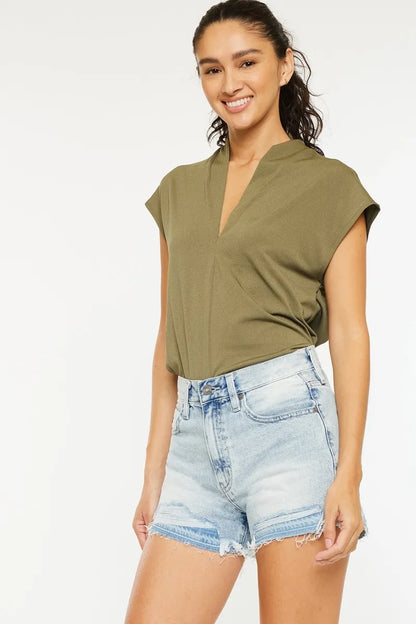 Hazel Blues® |  Kancan High Rise Raw Hem Denim Shorts