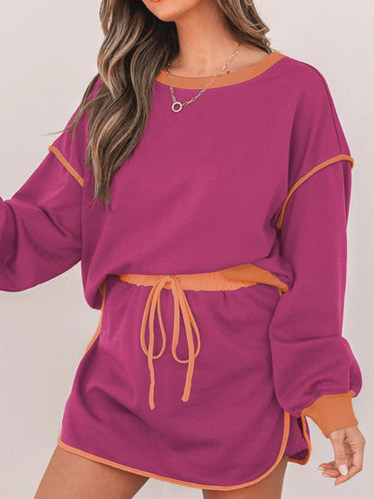 Hazel Blues® |  Contrast Trim Long Sleeve Top and Skort Set