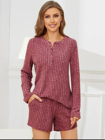 Hazel Blues® |  Ribbed Round Neck Top and Shorts Set