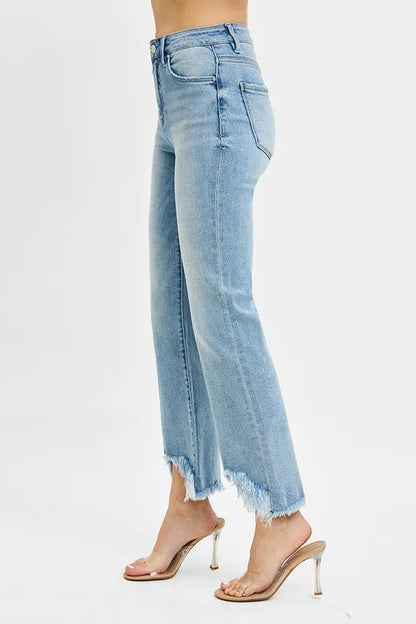 Hazel Blues® |  RISEN High Rise Crop Bootcut Fray Hem Jeans
