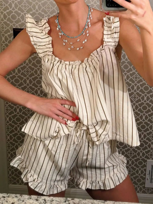 Hazel Blues® |  Ruffled Striped Tank and Shorts Set