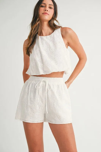 Hazel Blues® |  MABLE Eyelet Bubble Hem Sleeveless Top and Shorts Set