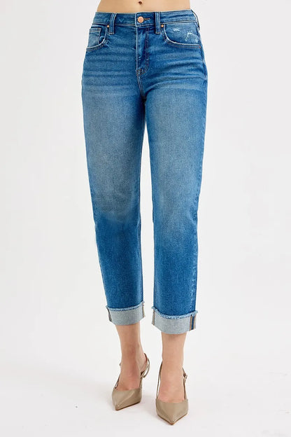 Hazel Blues® |  RISEN High Rise Boyfriend Fit Ankle Jeans Plus SIze