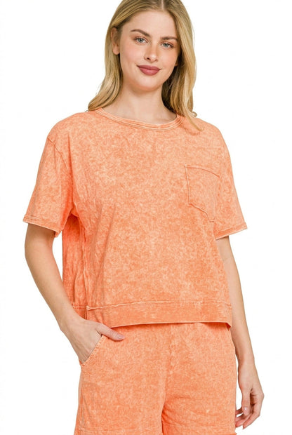Hazel Blues® |  Zenana Halo Snow Washed Boxy Top & Shorts Set
