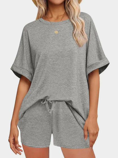 Hazel Blues® |  Round Neck T-Shirt and Drawstring Shorts Set