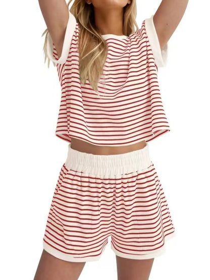 Hazel Blues® | Contrast Striped T-Shirt and Shorts Set