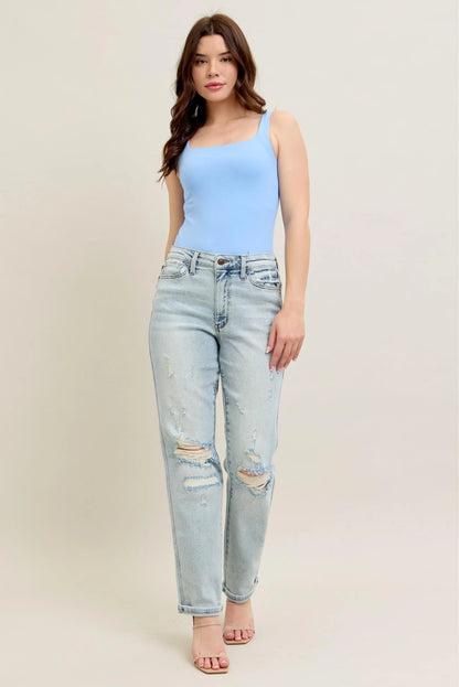 Hazel Blues® | Judy Blue Mr Repair Stitch Detail Destroy Single Cuff Bf Jeans