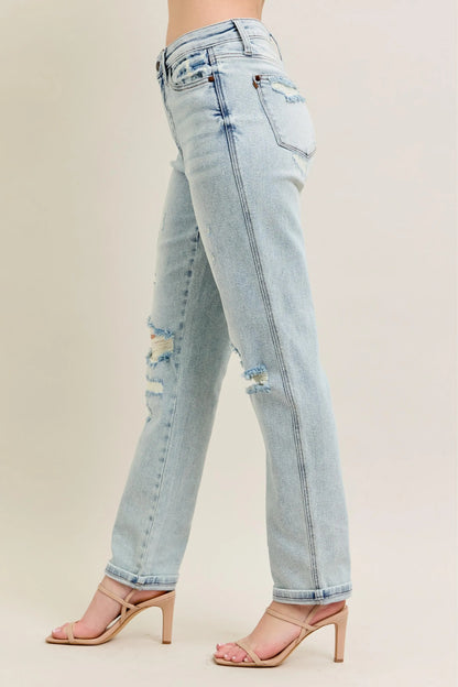 Hazel Blues® | Judy Blue Mr Repair Stitch Detail Destroy Single Cuff Bf Jeans