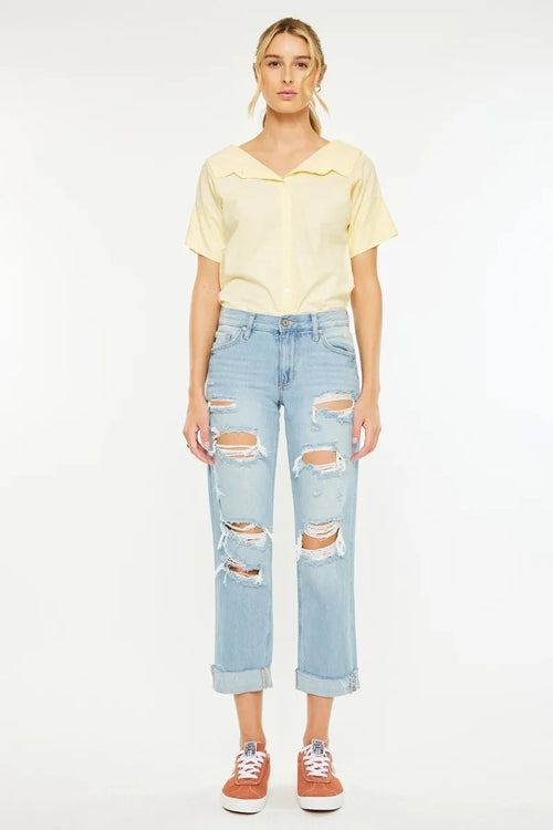 Hazel Blues® |  Kancan Mid Rise Distressed Boyfriend Jeans