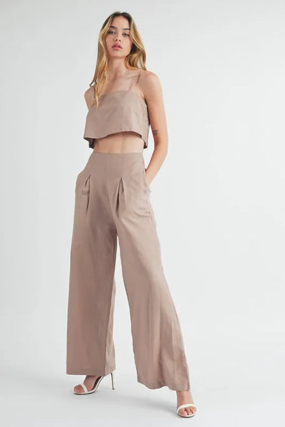 Hazel Blues® |  MABLE Linen Mix Crop Cami and Wide Leg Pants Set