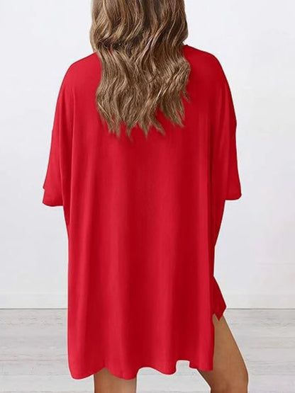 Hazel Blues® | Oversized Slit Round Neck Top and Shorts Lounge Set