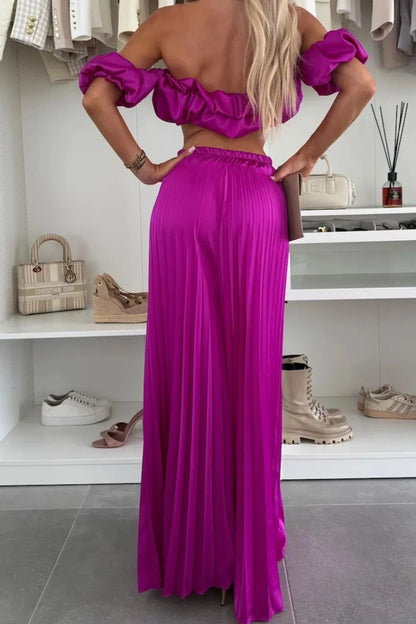 Hazel Blues® |  Off-Shoulder Top and Pleated Pants Set