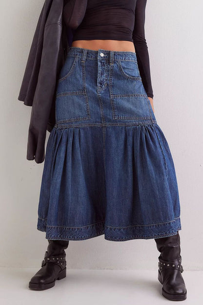 Hazel Blues® |  Midi Denim Skirt with Pockets