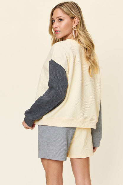 Hazel Blues® |  Double Take Contrast Drop Shoulder Top and Shorts Set