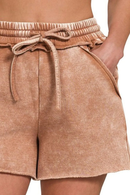 Hazel Blues® |  Zenana Acid Wash Fleece Drawstring Shorts With Pockets