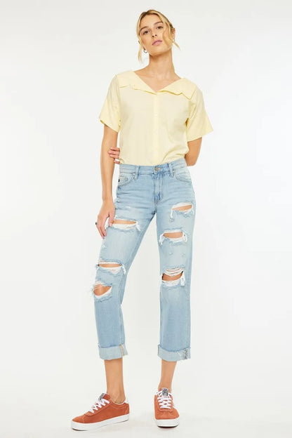 Hazel Blues® |  Kancan Mid Rise Distressed Boyfriend Jeans