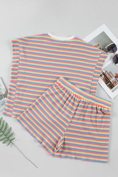 Hazel Blues® |  Striped Round Neck Top and Shorts Set