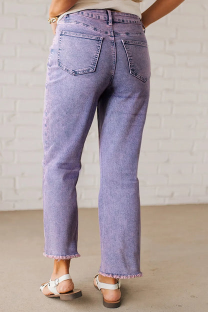 Hazel Blues® |  Washed Raw Hem Cropped Jeans
