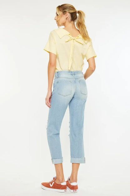 Hazel Blues® |  Kancan Mid Rise Distressed Boyfriend Jeans