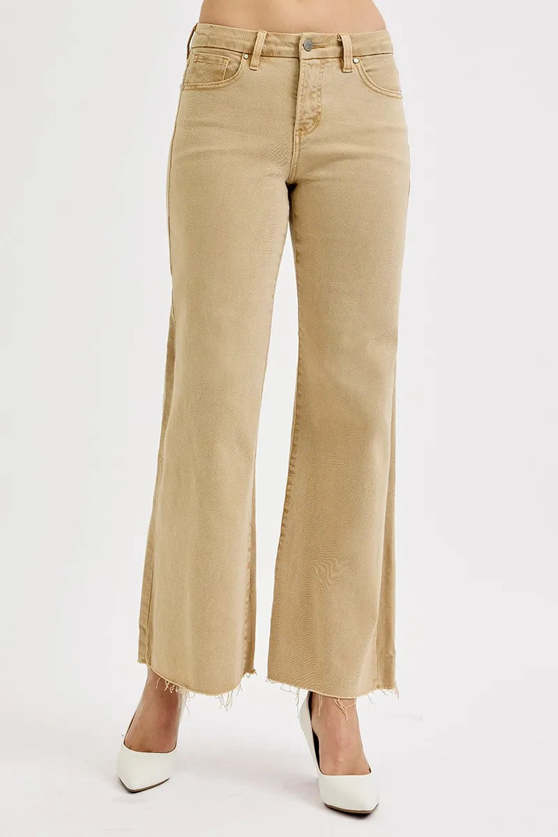 Hazel Blues® | RISEN Raw Hem Wide Leg Jeans