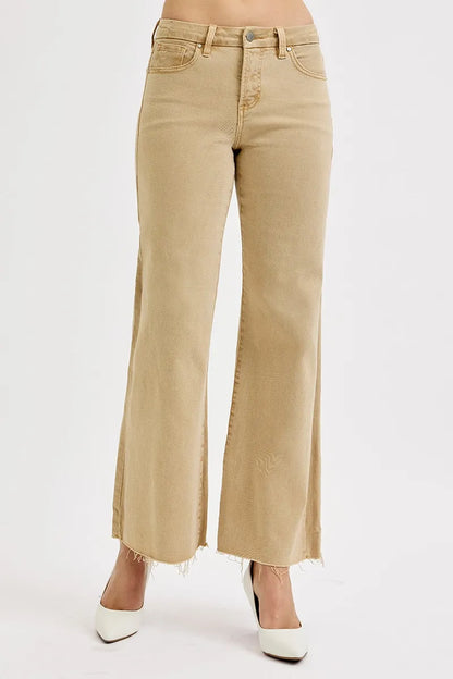 Hazel Blues® | RISEN Raw Hem Wide Leg Jeans