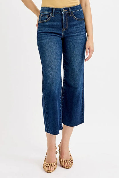 Hazel Blues® | RISEN Tummy Control High Rise Crop Wide Jeans