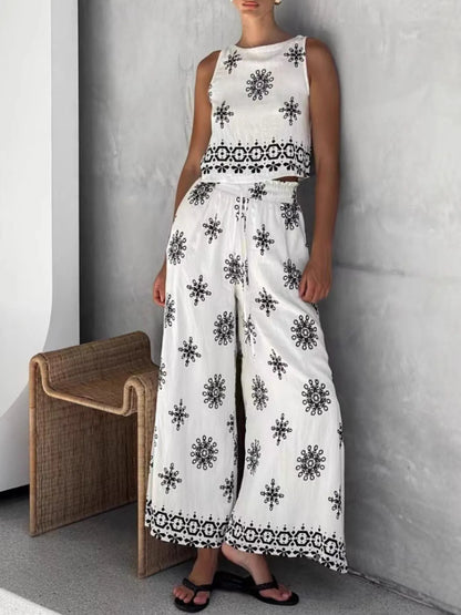 Hazel Blues® |  Printed Tank and Wide Leg Pants Set