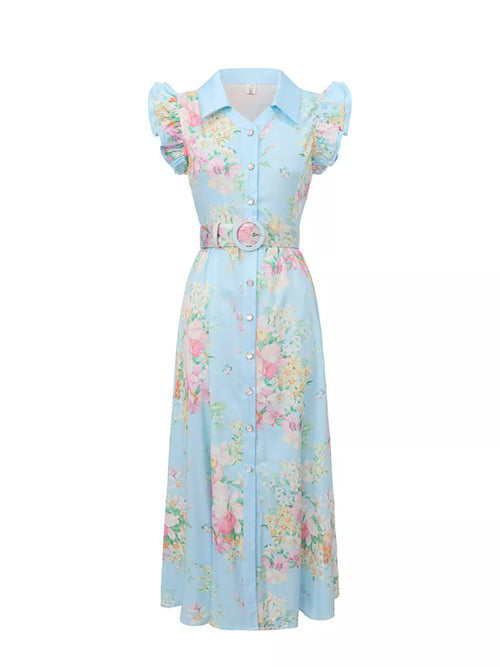 Hazel Blues® |  Floral Print Ruffle Sleeve Midi Dress