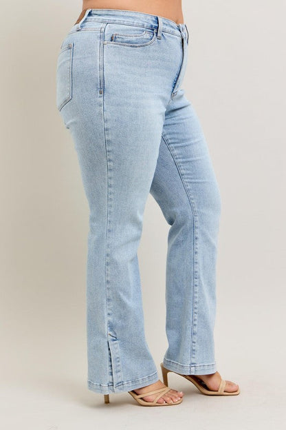 Hazel Blues® | Judy Blue Tummy Control Vintage Wash Side Slit Slim Boot Jeans