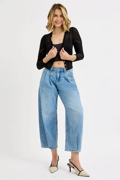 Hazel Blues® | RISEN Mid Rise Fit Crop Wide Volume Leg Jeans