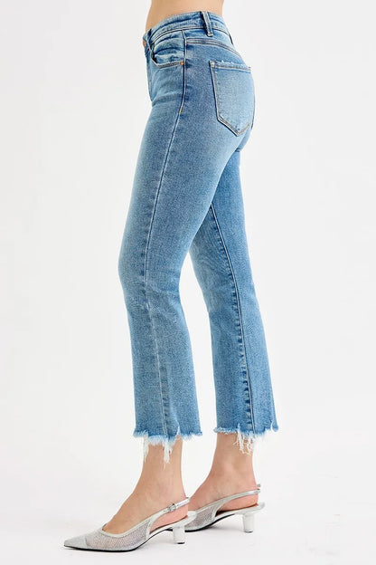Hazel Blues® | RISEN High Rise Crop Straight Slim Jeans