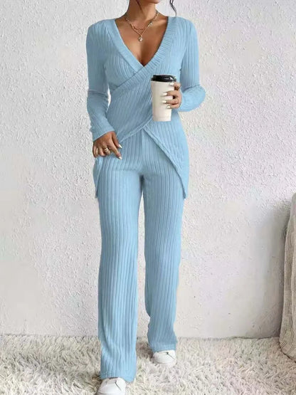 Hazel Blues® |  Surplice Long Sleeve Top and Pants Set