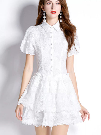 Hazel Blues® |  Lace Puff Sleeve Mini Dress