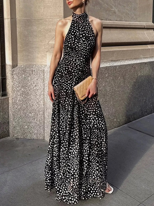 Hazel Blues® |  Halter Neck Polka Dot Maxi Dress