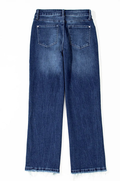 Hazel Blues® |  Mineral Wash Raw Hem High Waist Flared Jeans