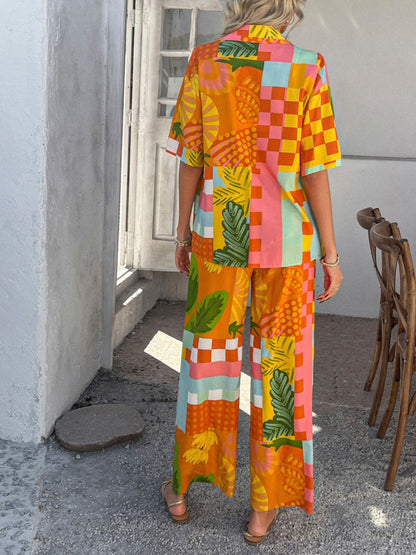 Hazel Blues® |  Devine Printed Button Down Shirt and Pants Set