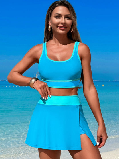 Hazel Blues® |  Scoop Neck Top and Skort Swim Set