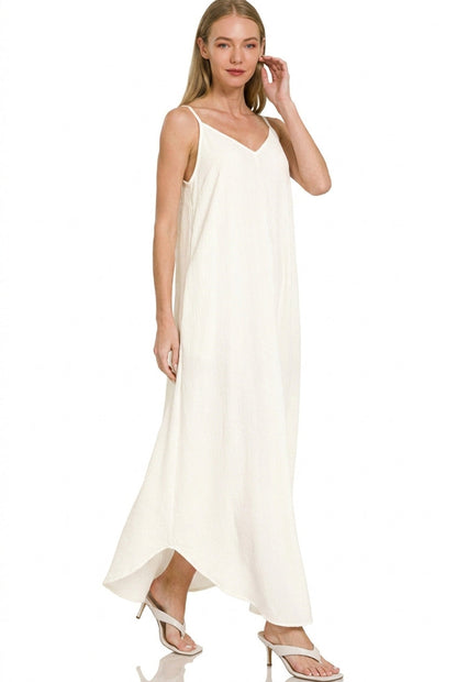 Hazel Blues® |  Zenana Woven Crinkle Cami Maxi Dress with Side Pockets